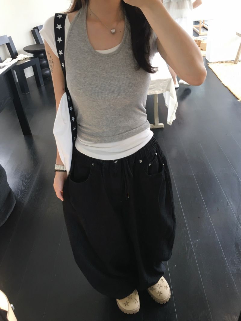 Deep green banding balloon pants (2c)
