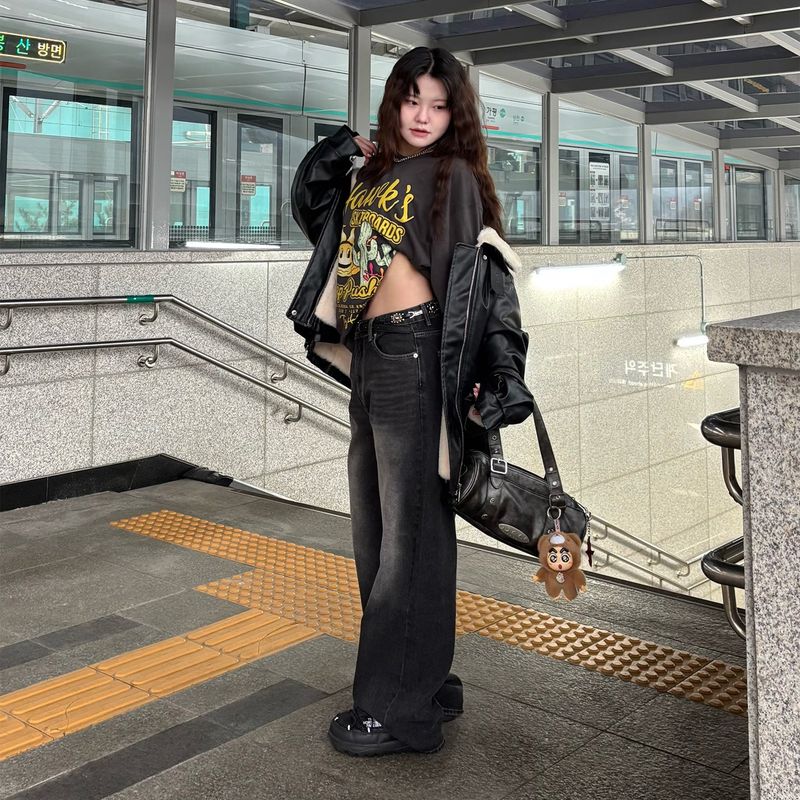 Basic washing denim pants (dark black)