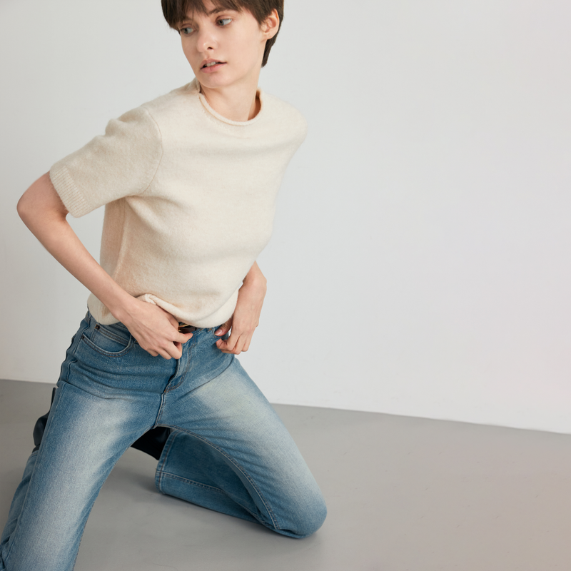 Ash blue semi boots cut - A003