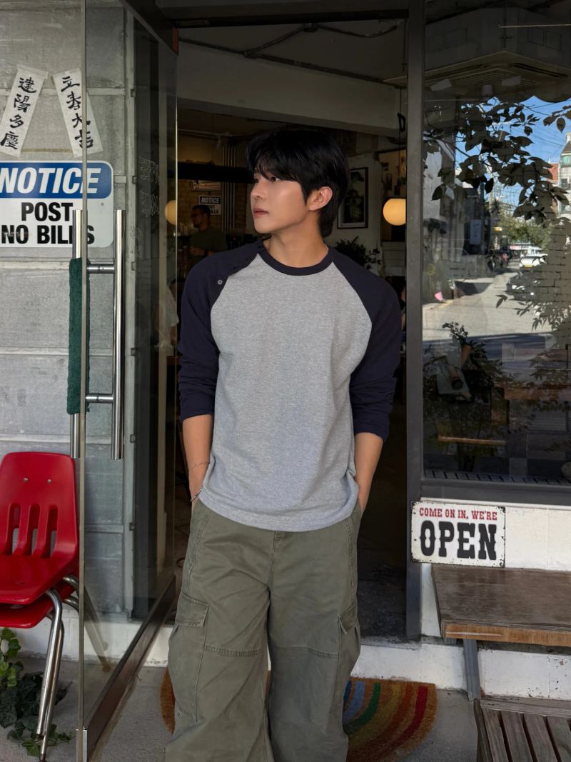 Heavy raglan button long sleeve t-shirt