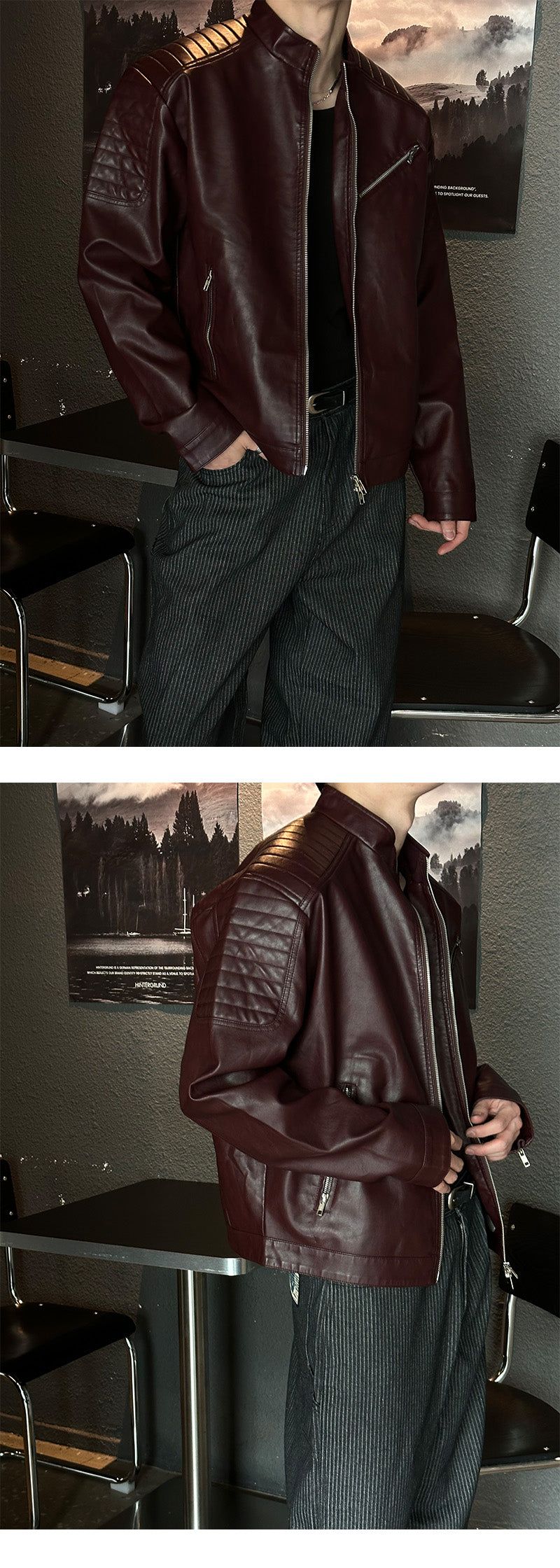 [S/F] Patch biker leather jacket (3color)