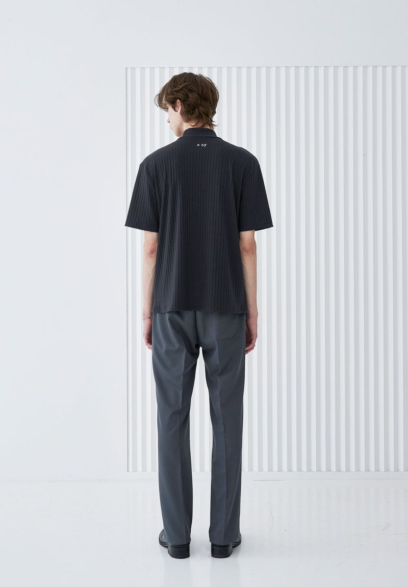 RIB MOCK NECK HALF T-SHIRT CHARCOAL
