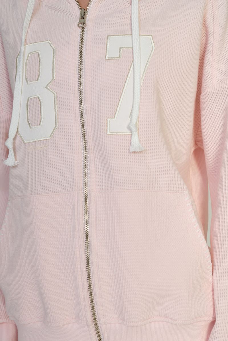 87 Waffle hooded zip-up, Pink