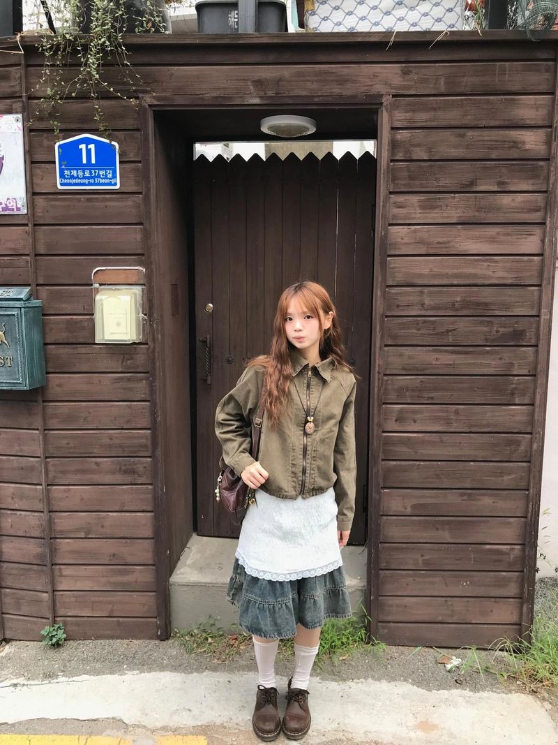 sear denim tiered skirt