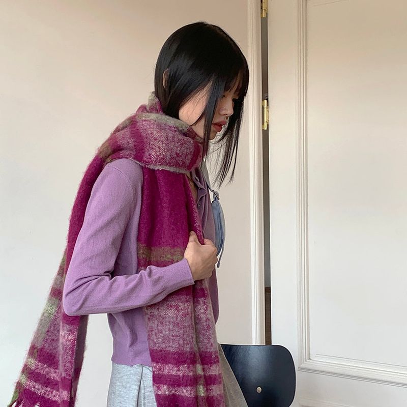[4 colors] Pran Winter Long Checkered Muffler