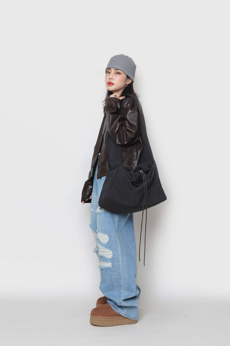 Crop leather cardigan