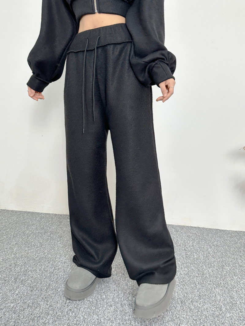 (ZIP-UP & PANTS SET!) 4 COLORS THICK FLEECE RIBBED CROPPED TRAINING PANTS