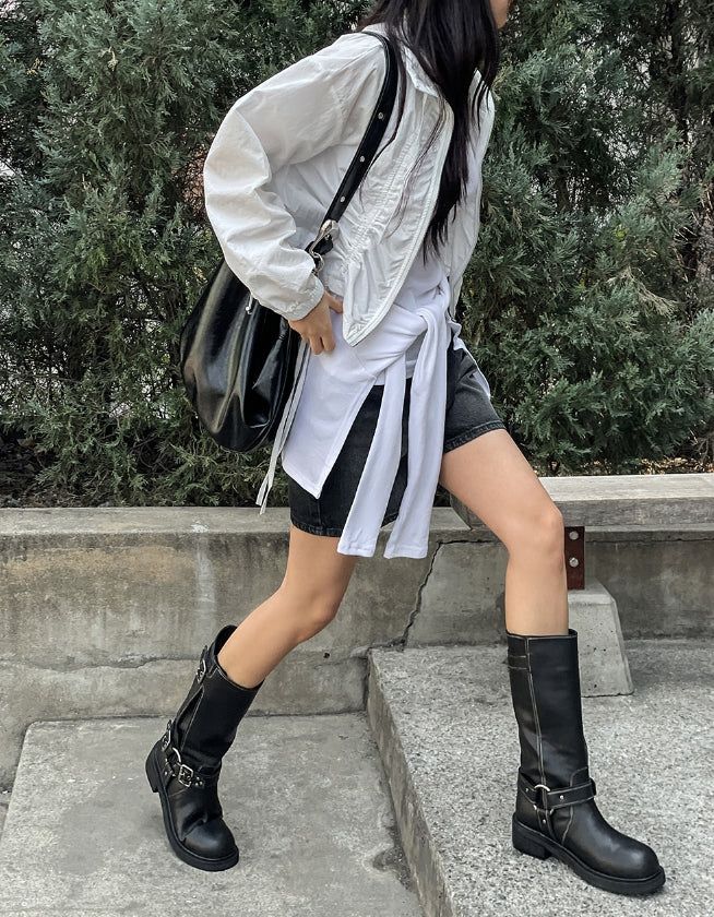 Sunlit strap shirring nylon zip-up jacket