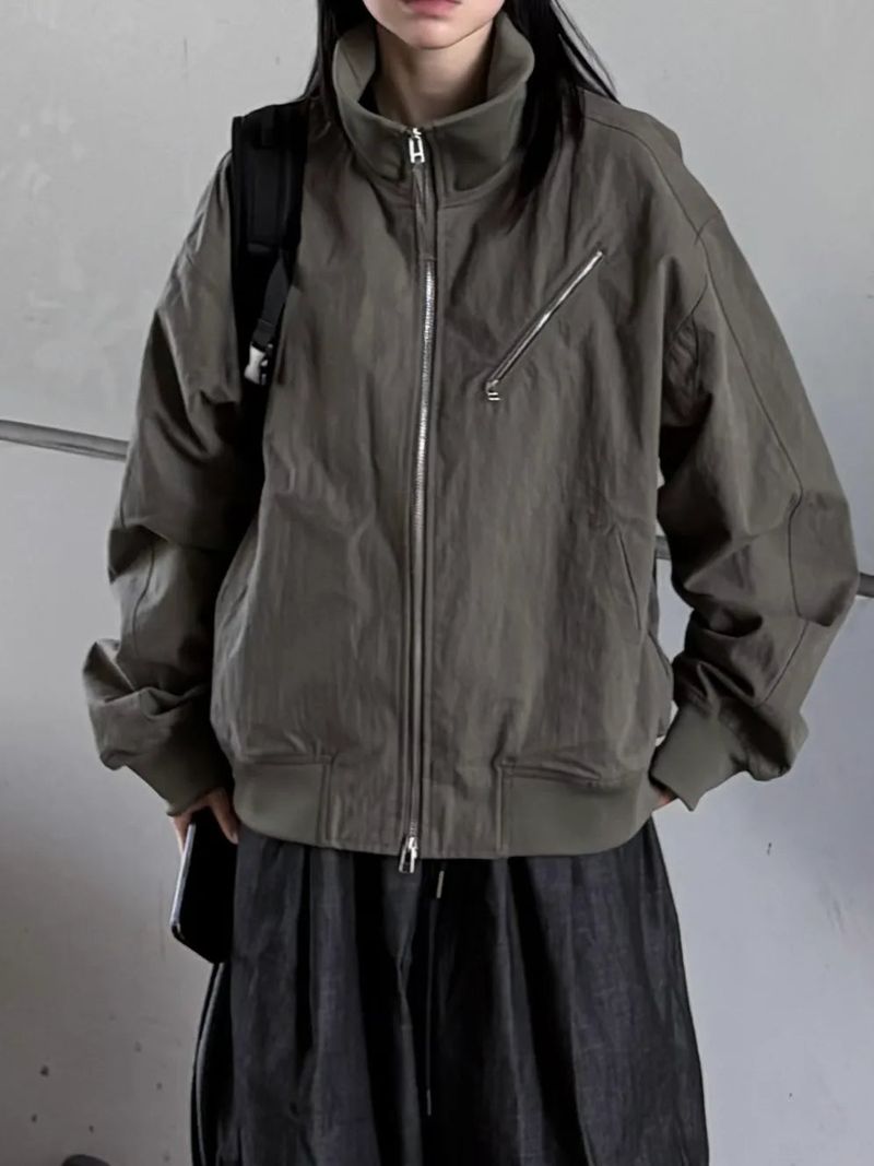 two-way washed cotton high neck jumper