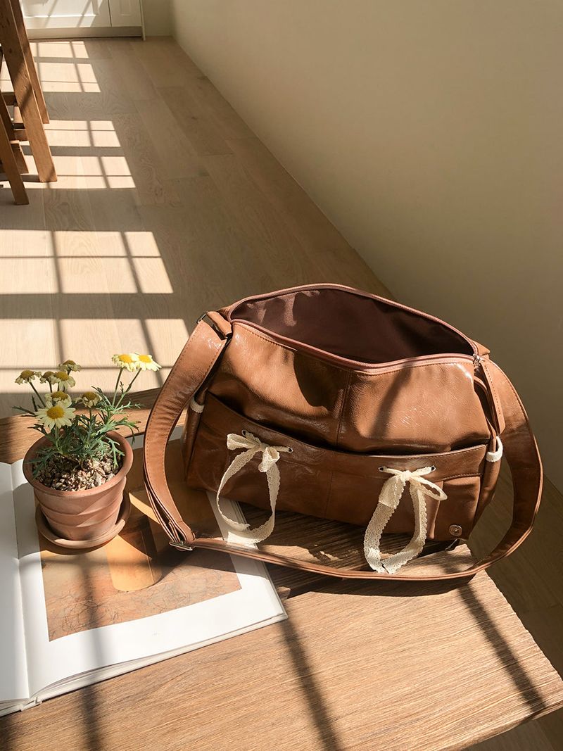 Ribbon duffel bag_caramel brown