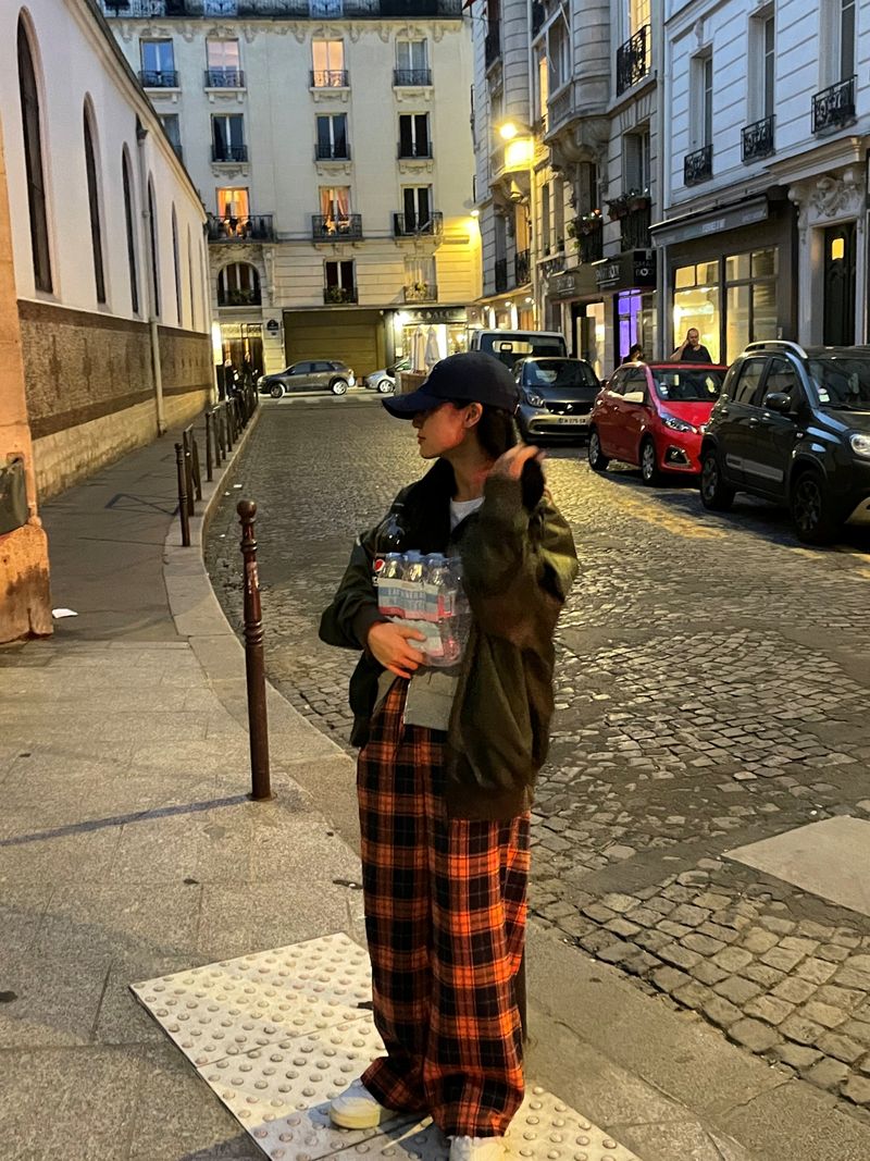 Praha deep color check pants