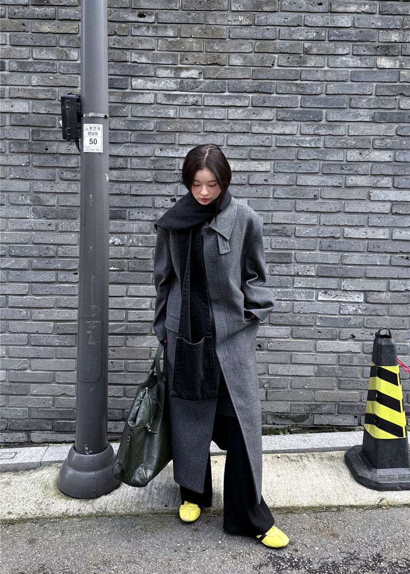 WOOL HIGHNECK LONG COAT