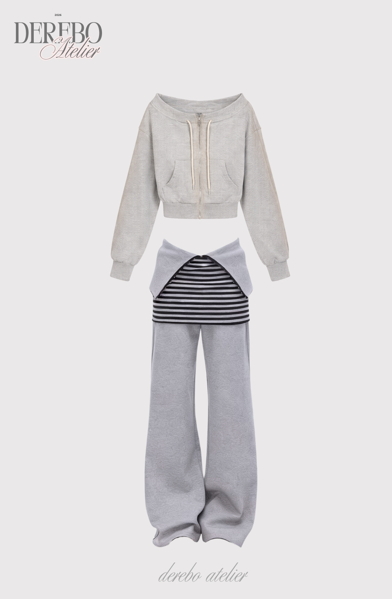 Gradient Off-Shoulder Zip-Up (PANTS)
