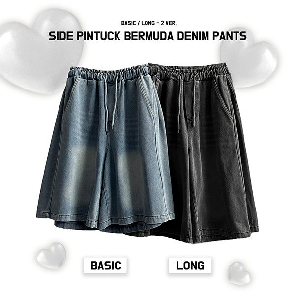 hijjoo（ハイチュー）の「[Basic & long] Ichi banding side pintuck pleated denim Bermuda shorts（Pants）」