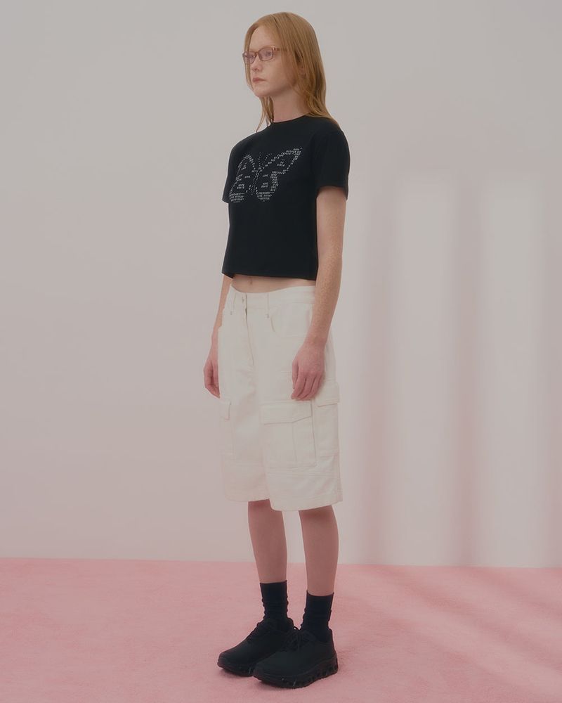 TEXT BUTTERFLY CROP TSHIRT-BLACK