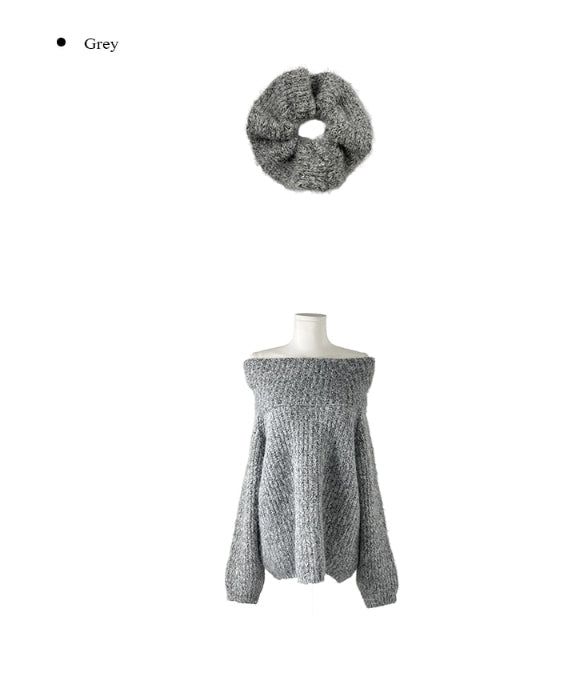 [Scrunchie Set] Nora Off-Shoulder Loose Knit