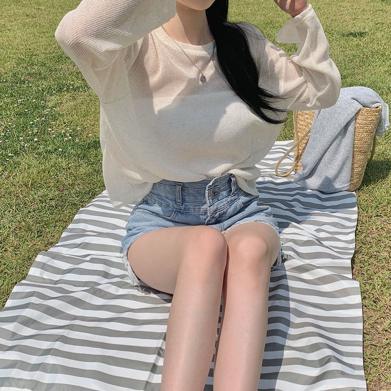 [Bellide made] See-through Bookle Linen Summer Knit T-shirt