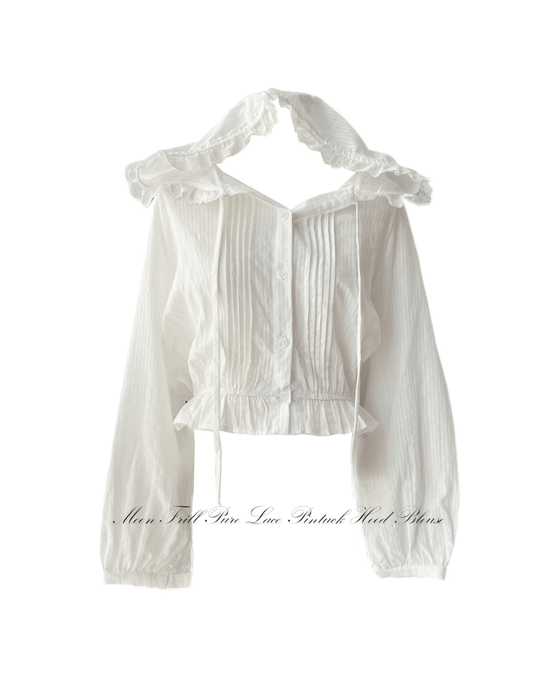 GUSTA（グスタ）の「Moon Frill Pure Lace Pintuck Hood Blouse（Tops）」