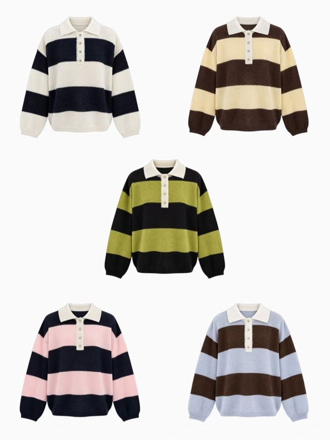 RUGBY STRIPED POLO SWEATER (5COLORS!)