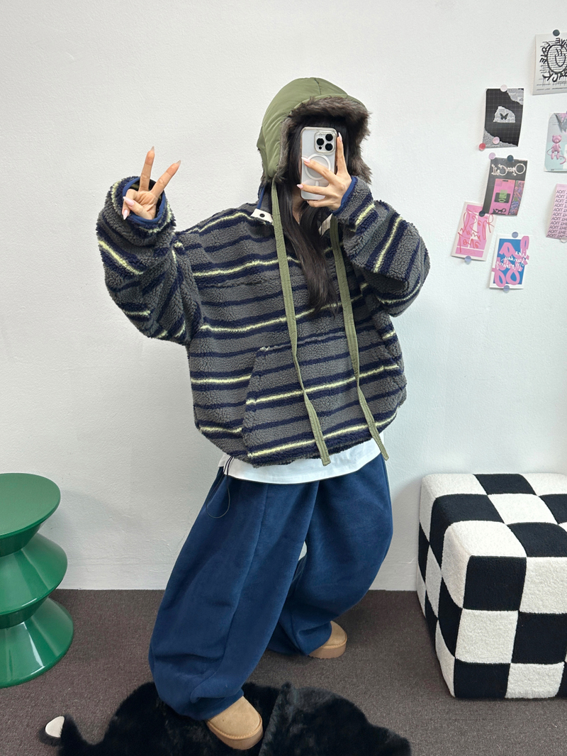 BOTH-SIDES FLEECE SNAP LONG PANTS 🧸🩵🤍6COLOR