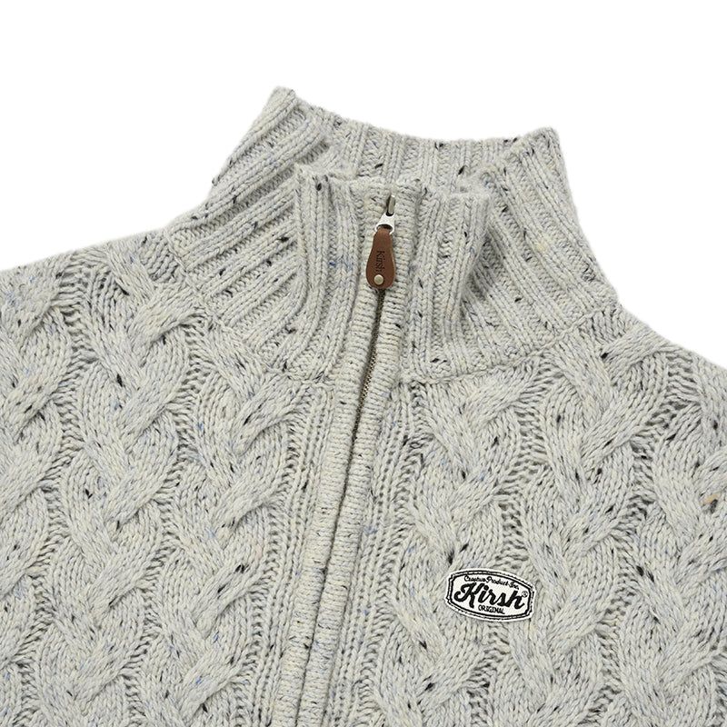 UNI LOGO WAPPEN CABLE COLLAR KNIT ZIP UP [LIGHT GRAY]
