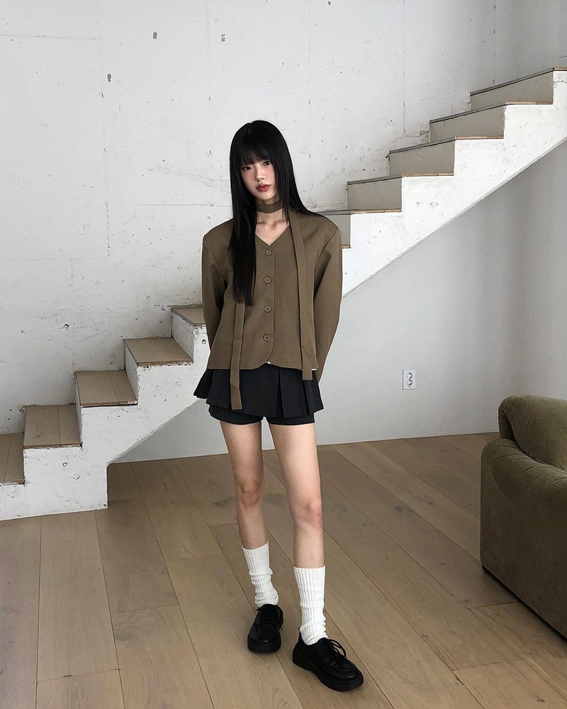 Teoleu V-neck button-down long-sleeved jacket