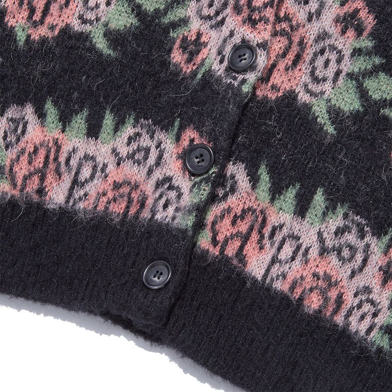 Flower Pattern Crop Cardigan_Black