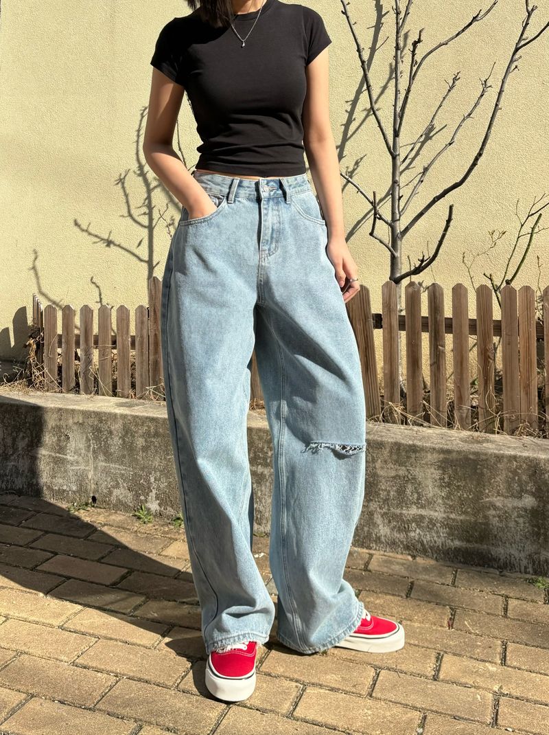 DESTROYED WIDE DENIM PANTS code 21006
