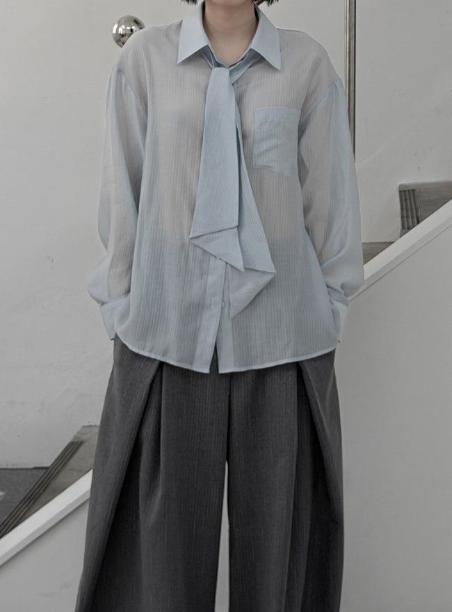 mnem（ムネム）の「Lucy Tie See-Through Blouse（Tops）」