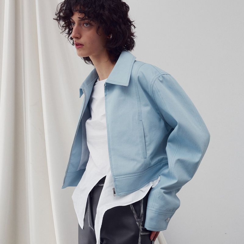 STITCH DETAILED BOMBER JACKET SKY BLUE