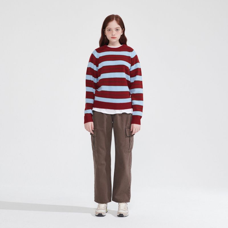 CASHEMERE WOOL BLENDED STRIPE KNIT PULL OVER_BURGUNDY