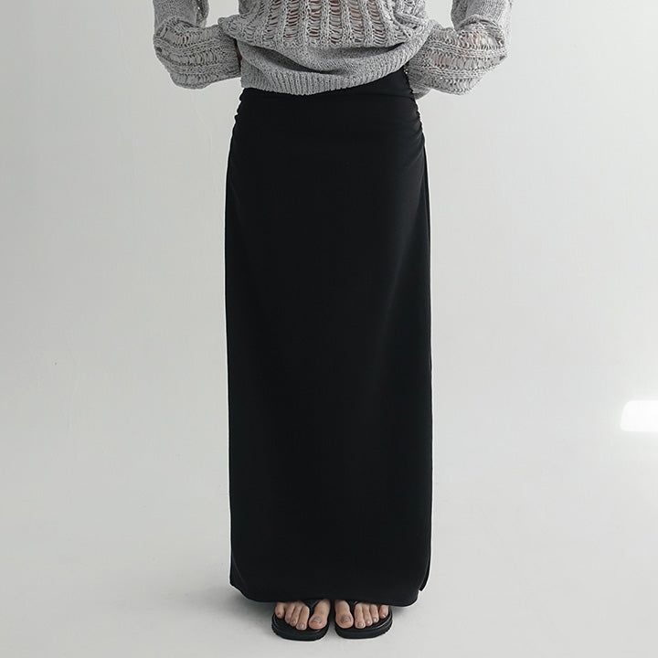 [Lantier] Banding Shirring Slit Long Skirt -3 colors