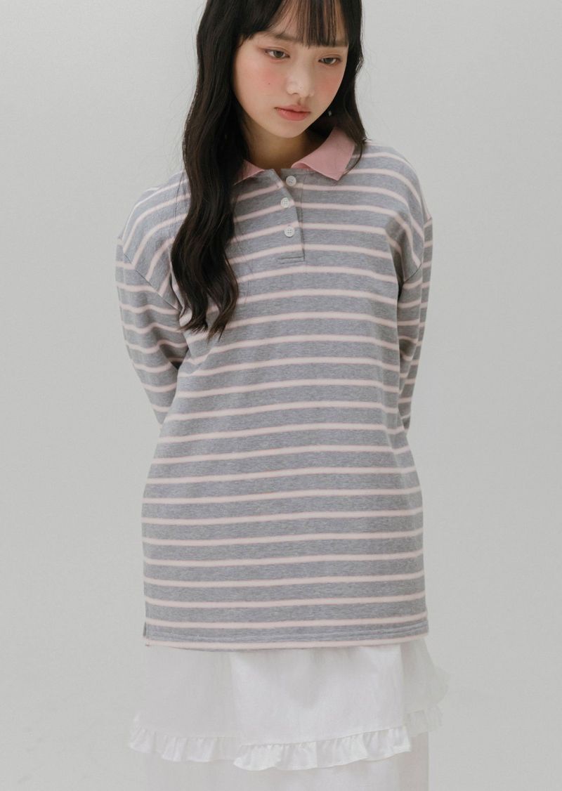 SOFT COLLAR STRIPE T-SHIRT (NAVY)