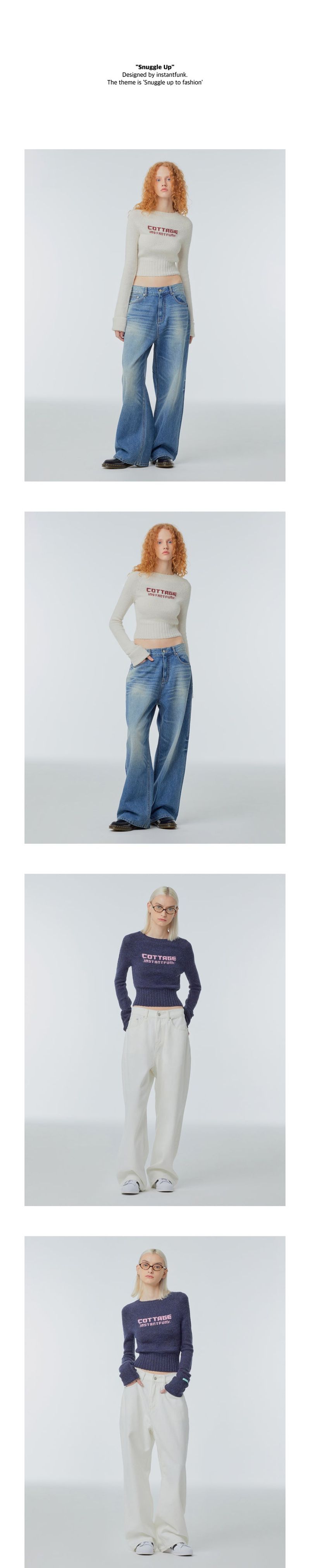 Washed denim wide-leg jeans