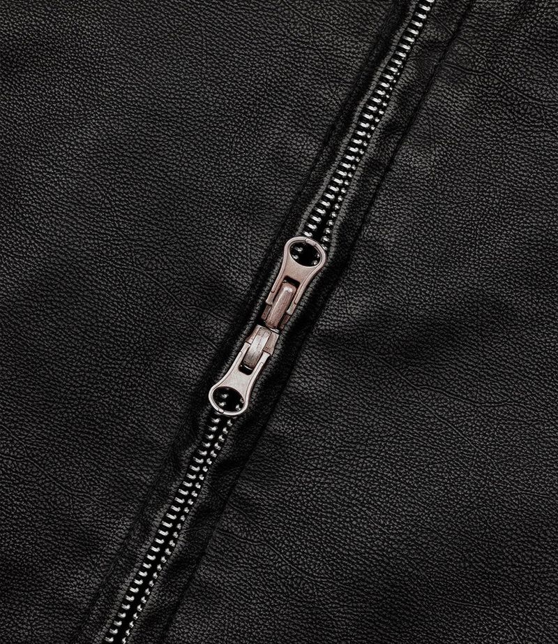 Washed Leather Crop Jacket - Black