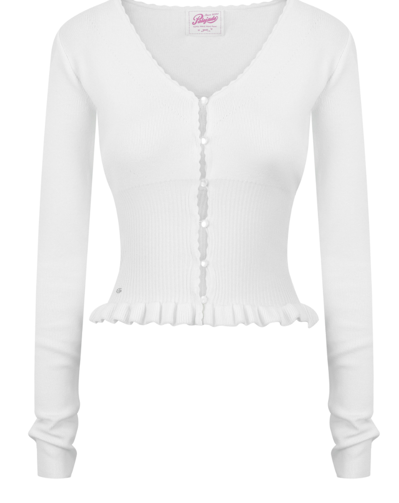 Pearl Button Frill Knit Cardi