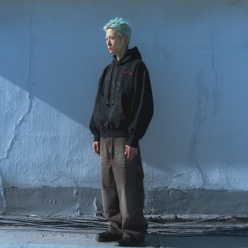 Grid hoodie / Washed black