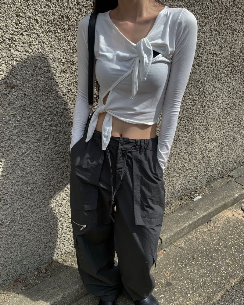 (Unisex) Zipper cargo wide pants