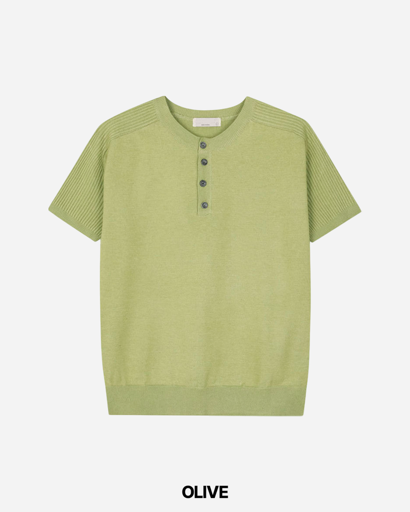 Needle Henley Neck Short Sleeve Knit
