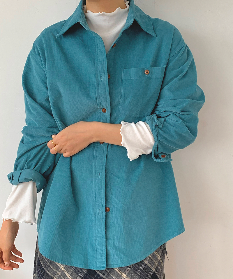 Corduroy Collar Shirt Shirt Blouse Basic Item Cotton