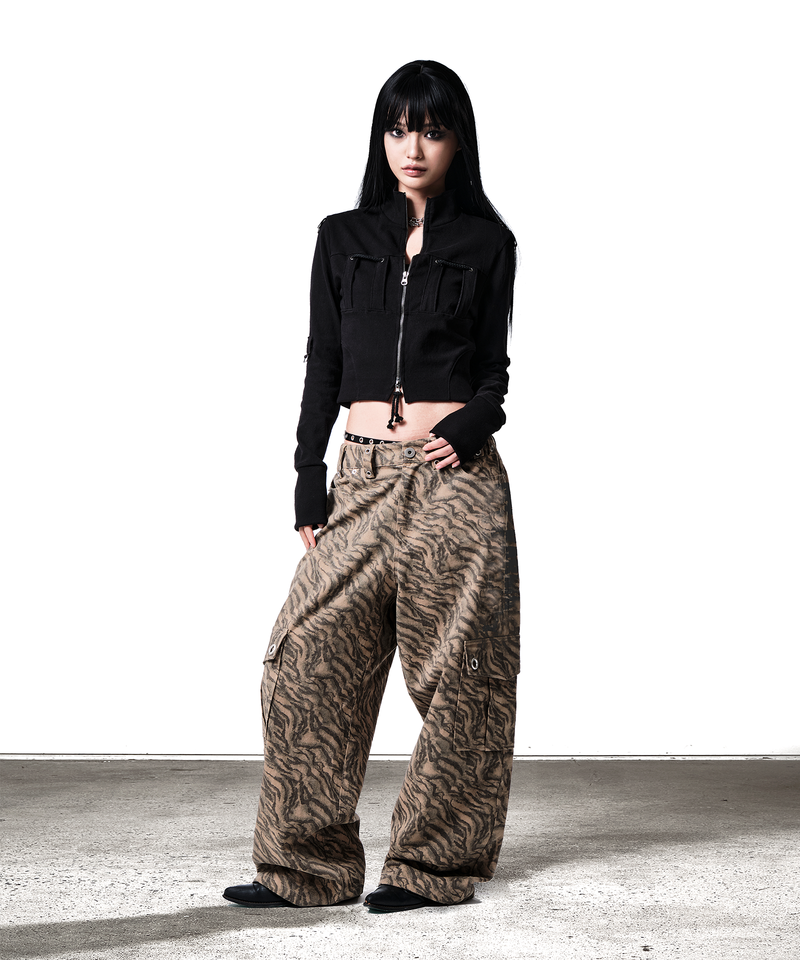 ZEBRA CAMO EYELET BELT-LOOP CARGO PANTS