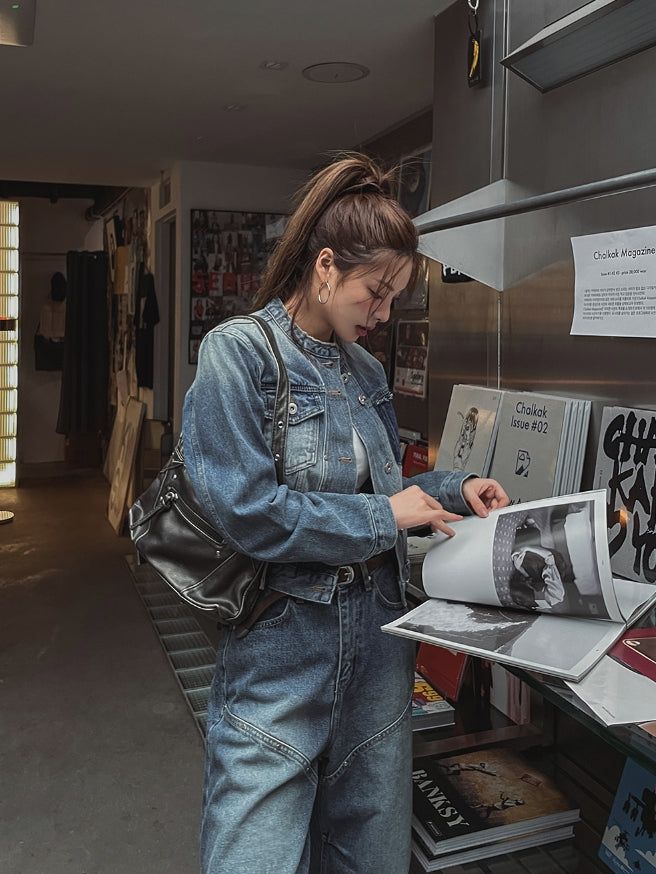 Chike Unbalanced Cropped Denim Jacket