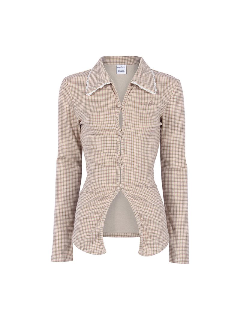 ANOTHERA(アナザーエー)の「CHECK LACE SLIM SHIRT_Beige(Tops)」
