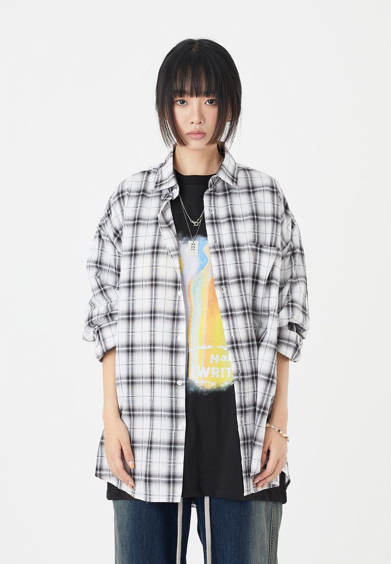 Raucohouse（ラウコハウス）の「Linen over ombre check shirt（Tops）」
