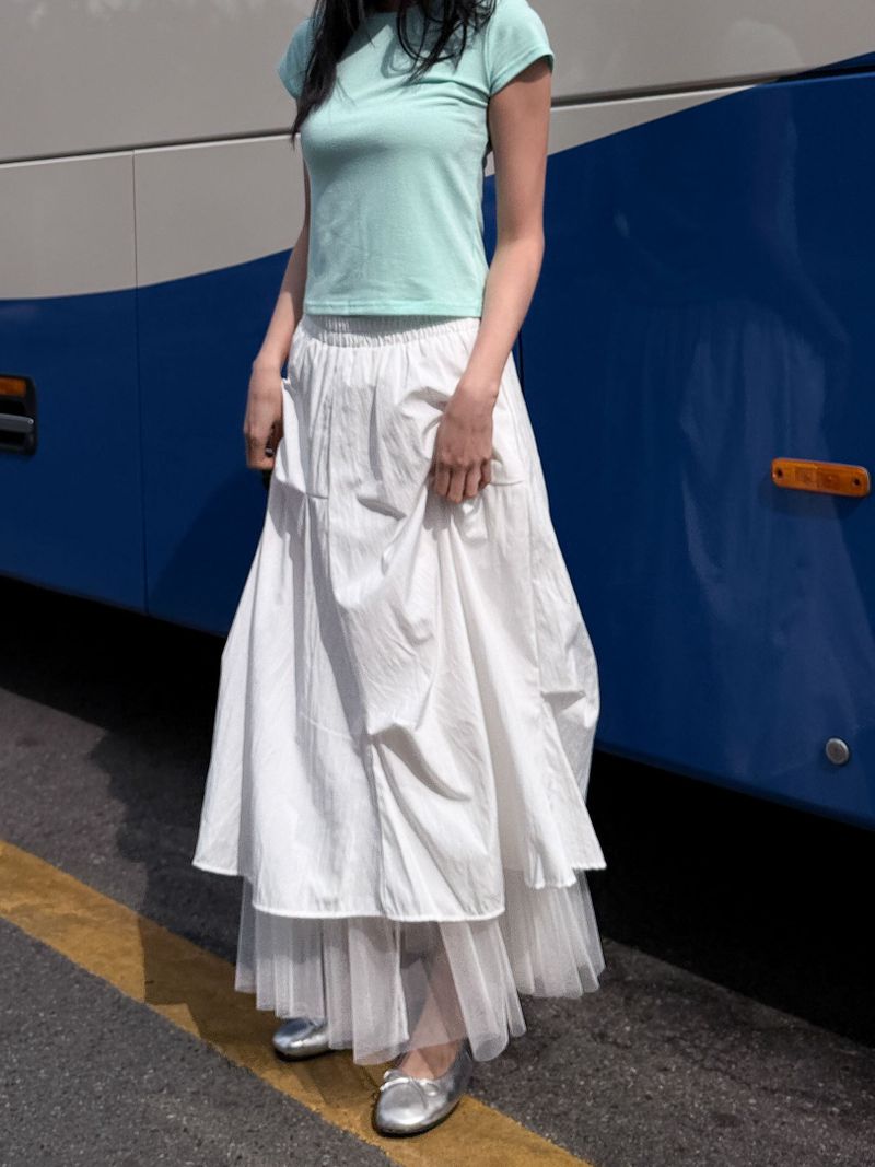 DOUBLE LAYERED MESH SKIRT