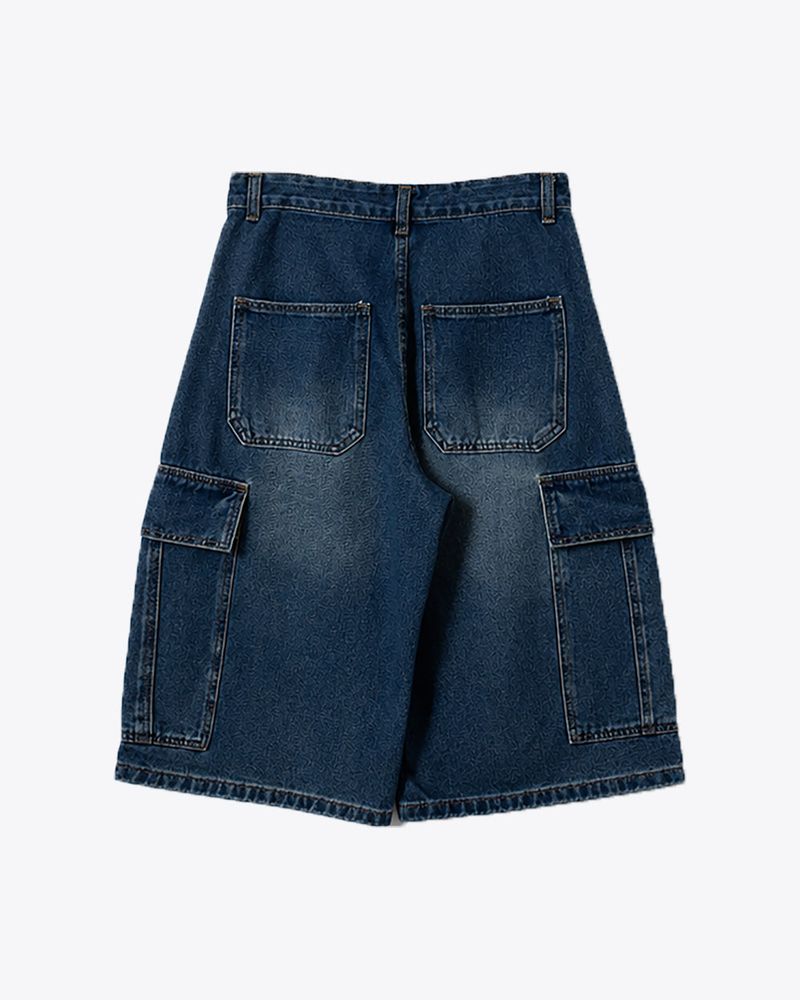 Kazen Washed Cargo Bermuda Denim Pants