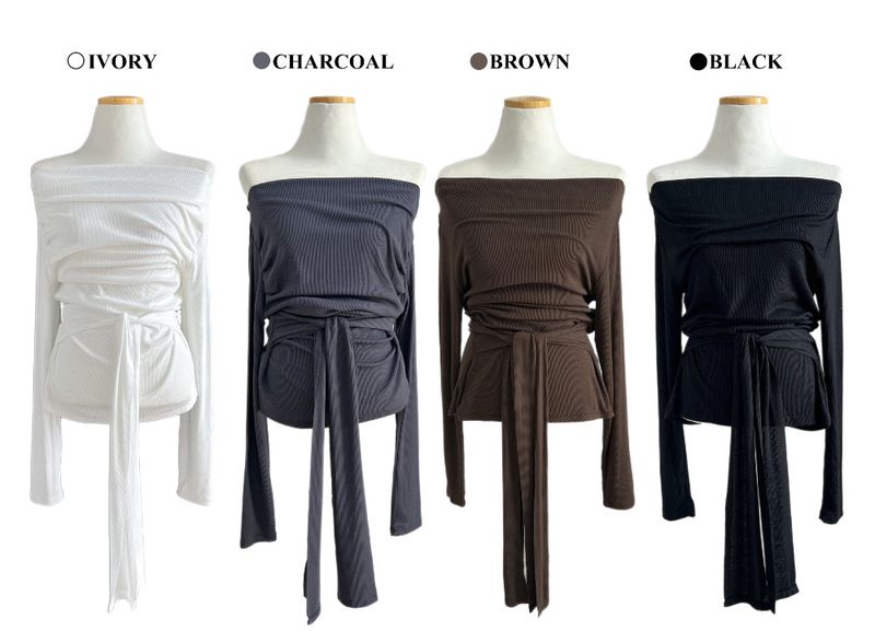 Loving Front Wrap Tie Boat Neck Long Sleeve Tee 