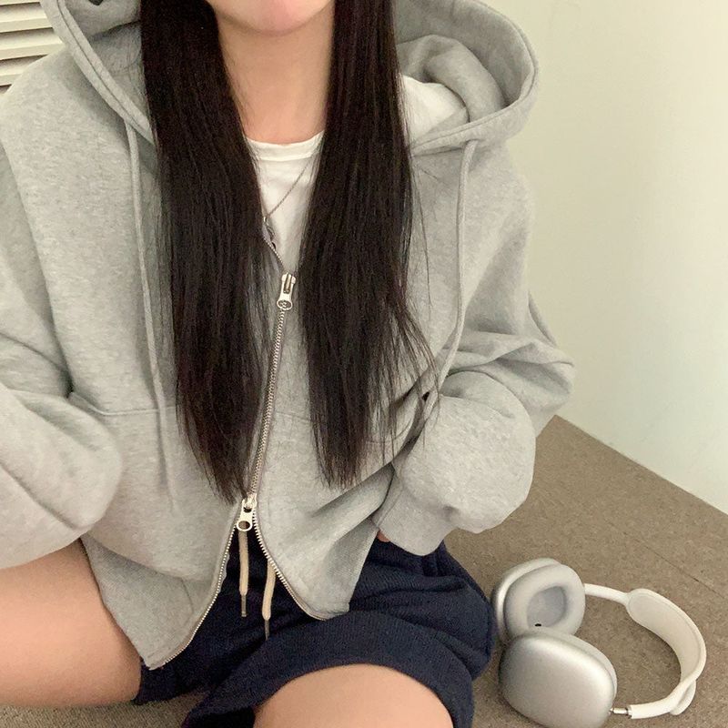 [BELLIDE MADE] Spring version, embroidered two-way cropped zip-up hoodie