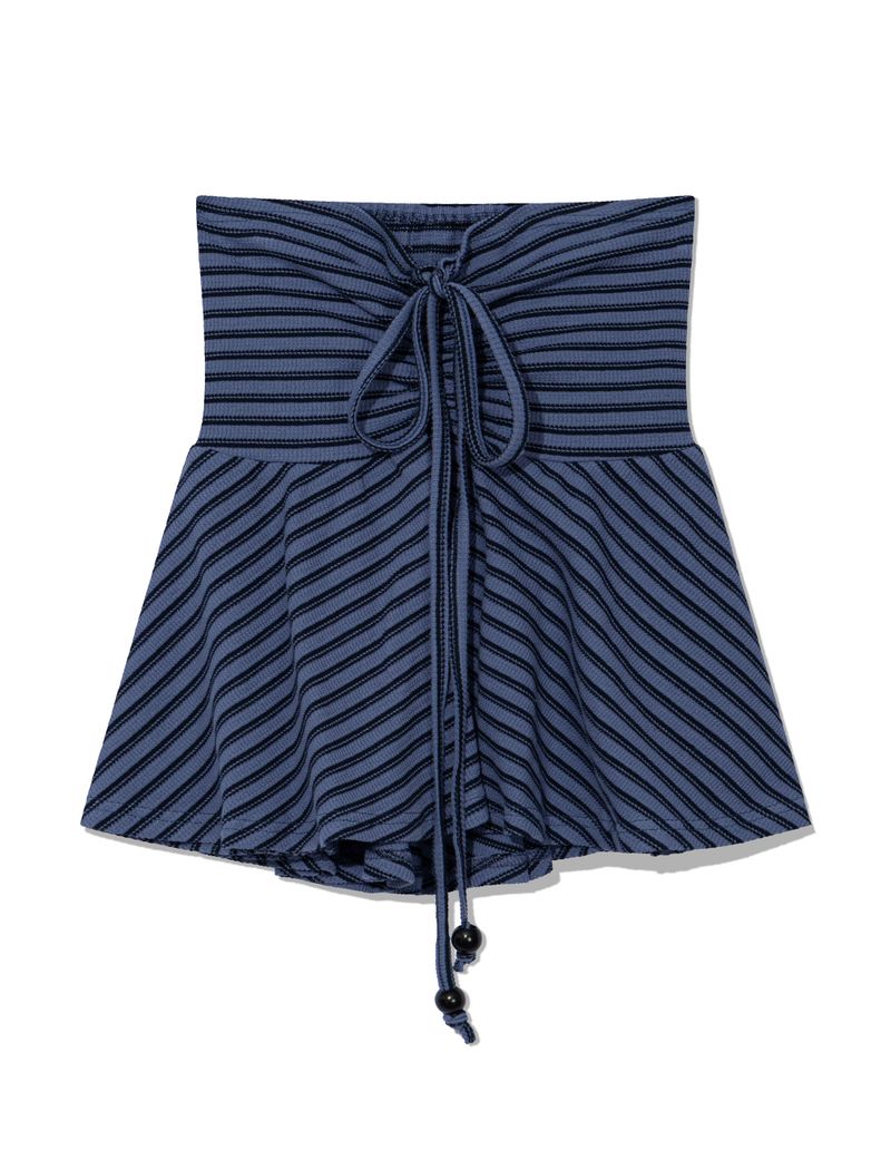 STRIPE SHIRRING FLARE TOP(BLUE)