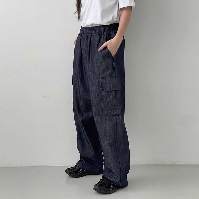 WIDE CARGO DENIM PANTS [BLUE]